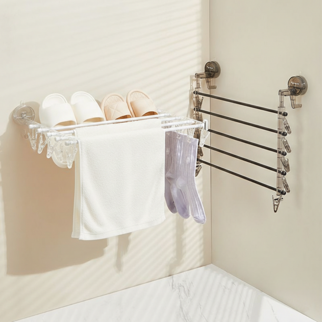 K-STORE 접이식 무타공건조대 세탁 튼튼한 벽걸이 수건걸이 미니 빨래 수건 흡착식 원룸 소형 건조대, 화이트