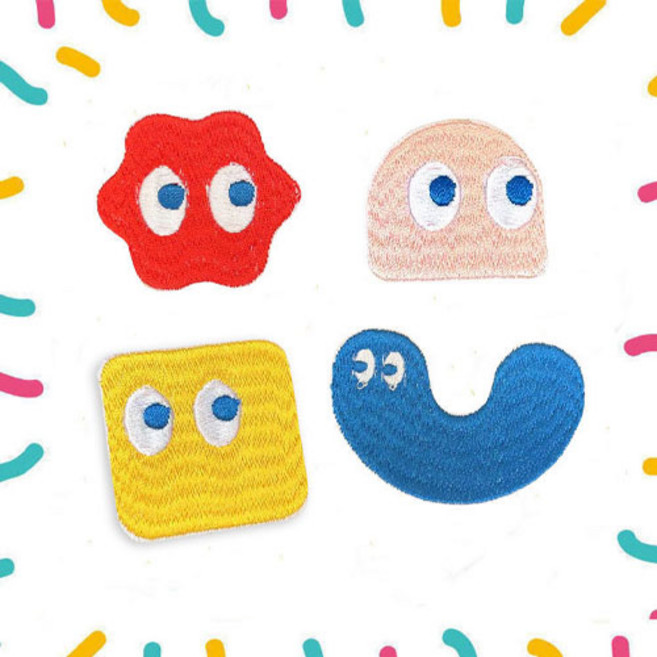 티큐 컬러 도형 표정 열접착식 자수 스티커 디자인 와팬 패치 4종 세트 E431, 1개, 혼합색상