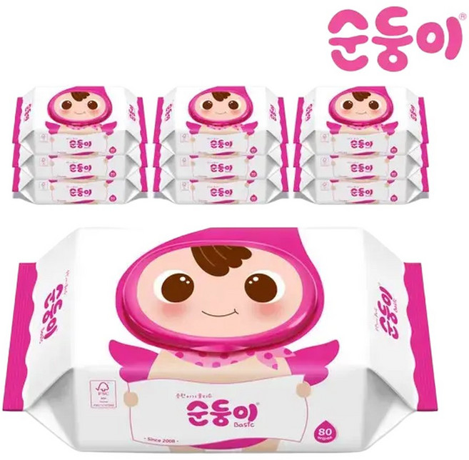 순둥이BC01/베이직 물티슈 80매 캡형 10팩, 10개
