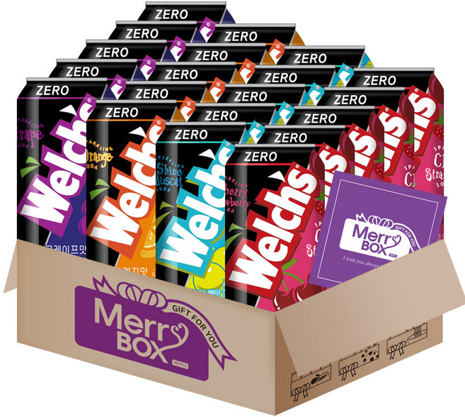 웰치스제로 1호 20개{샤인머스캣5+체리5+포도5+오렌지5}+메세지카드, 1박스, 355ml