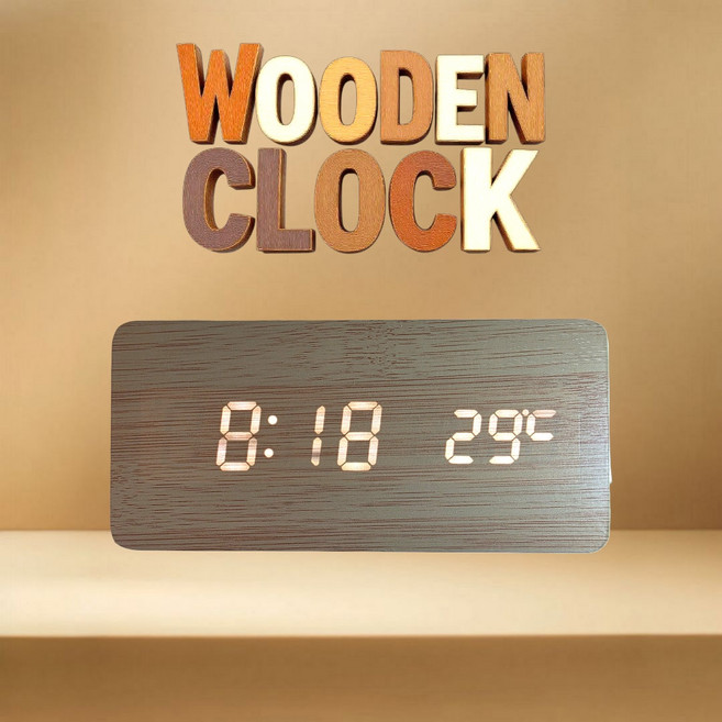 파인세미] 디지털 LED 우드 탁상시계 _ 나무 온도 알람 시계