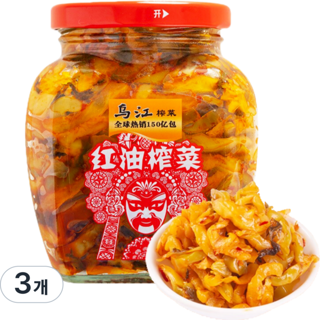 왕부정 중국식품 우쟝 홍유 짜차이 절임반찬 짜사이 하반채, 300g, 3개