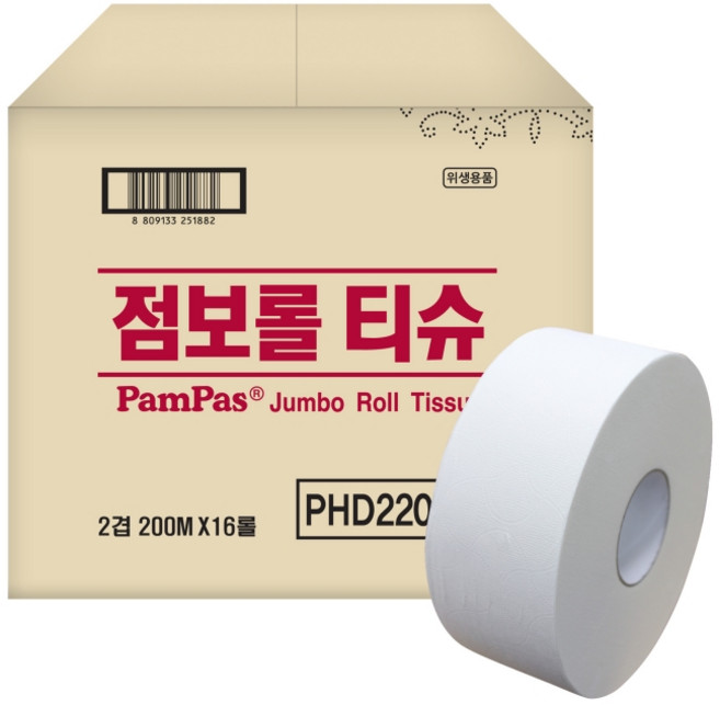 [박스상품] 팜파스 점보롤티슈 200m 2겹 16롤 화장실용 친환경 티슈, 1개, 16개입