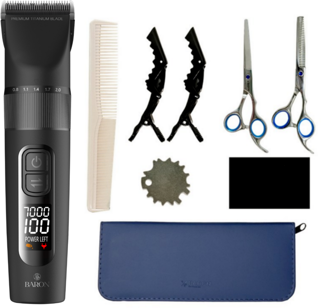 바론 전문가용 방수 남자 바리깡 이발기 가위 풀세트, 블랙