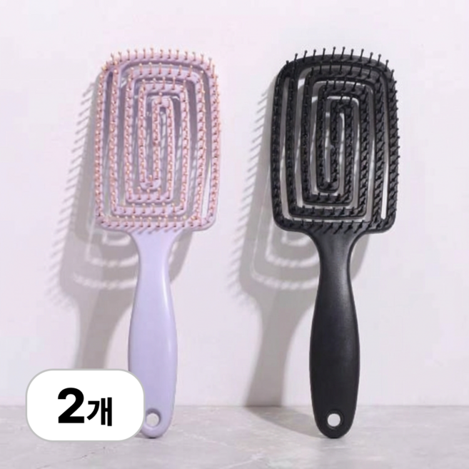 로멀리 뿌리볼륨 엉킴방지 헤어브러쉬, 2개, 퍼플+블랙