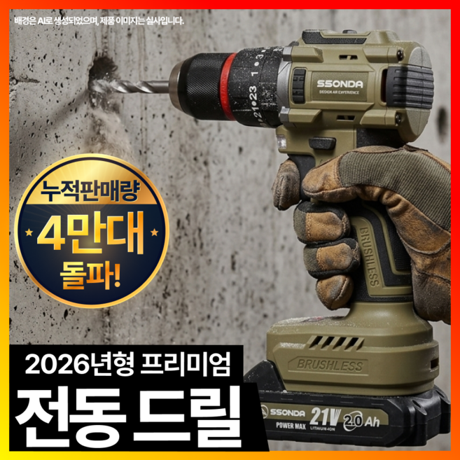 [주문폭주] 더쏜다 21V 무선 충전 전동 드릴 드라이버 브러시리스 풀세트, 1세트, 2.0Ah 배터리1개 풀세트