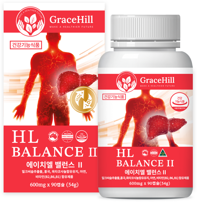 그레이스힐 HL밸런스2 호주 밀크씨슬 옥타코사놀 홍국 530mg 3개월, 1개, 90정
