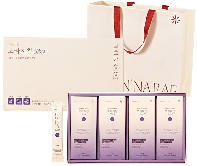 쇼핑백동봉 조은나래 국산 도라지청 스틱 약도라지청 환절기 건강간식 추석선물세트, 1세트, 40개입, 15g