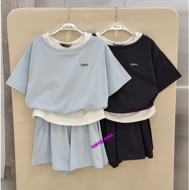 더데이걸 부평점 러블리한 걸리쉬 감성에 예쁘고 편안하게 일상과 외출룩으로도 좋은 여아동 주니어 쿨소재 반팔 상하세트