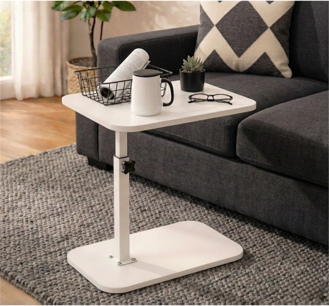 연모먼트 침실 거실 미니 높이조절 협탁 사이드 소파 테이블, 화이트x화이트프레임