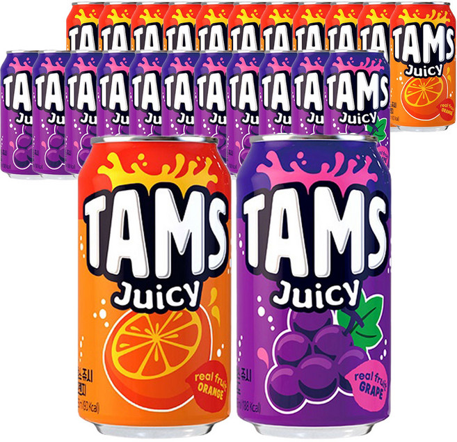 롯데 탐스 쥬시 355ml 오렌지 12캔 +포도 12캔 탄산 음료수, 24개