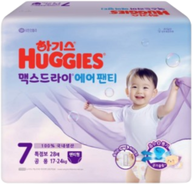 하기스 2025 맥스드라이 에어 팬티형 기저귀 남여공용, 7단계, 112매