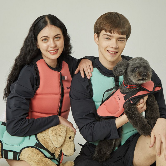 플로우 포인트 강아지 구명조끼 래쉬가드 중형견 소형견 물놀이용품 3COLOR, 1개
