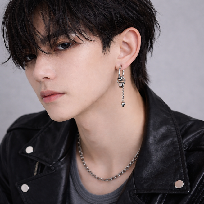 아이루리 메탈 너트 스파이크 체인 링 귀걸이 써지컬스틸 남자 주얼리 유니크 커플 캐주얼