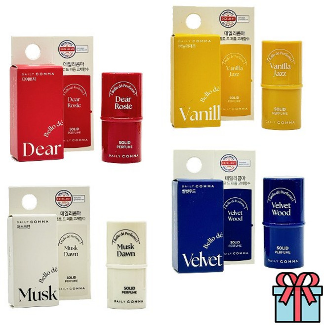 데일리콤마 벨로 드 퍼퓸 솔리드 고체 향수 머스크던+디어로지+바닐라재즈+벨벳우드 4종세트 + 사은품(랜덤), 4.7g, 2개
