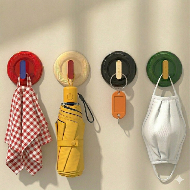 우리의공간 벽걸이후크 수납걸이 가방 모자 악세서리 걸이 4색혼합 1세트, 4개, 혼합 색상 4개 구성