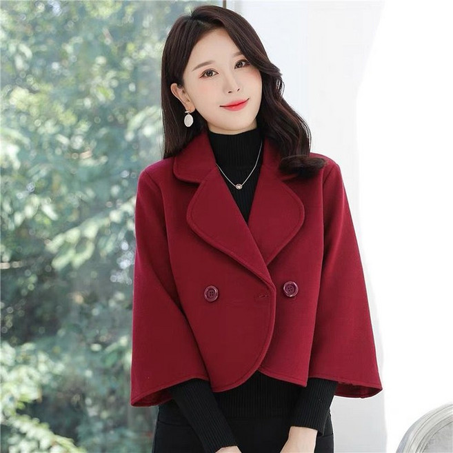 ORZQU 추동 여성 모직 코트 쇼트 하이웨스트 상의