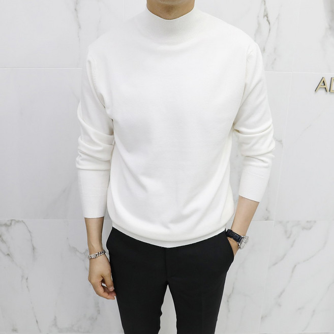 아도르클래식 남성용 하프 반목폴라 캐시미어 긴팔 니트 ZR