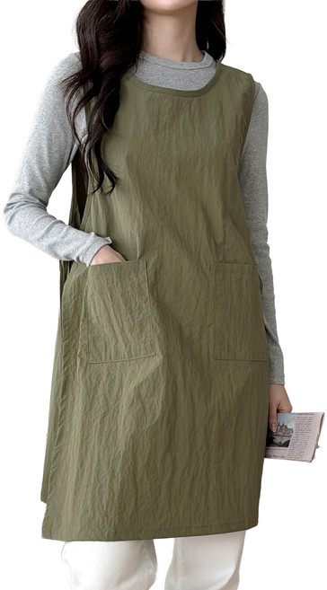 두리앤고 무지 롱 카페 방수 앞치마, 카키, 1개