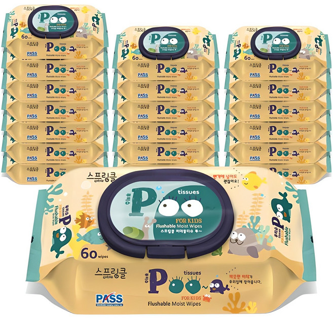 스프링클 푸 비데물티슈 캡형, 70g, 60매, 20개