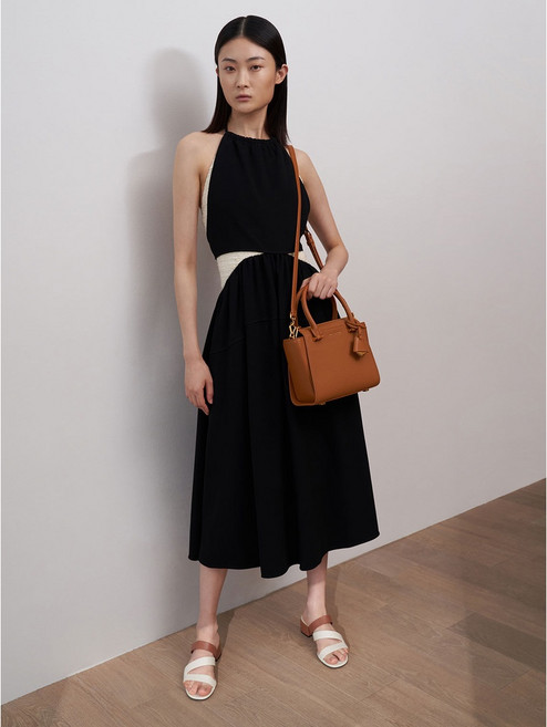 CHARLES & KEITH 莫莉聯名款條帶低跟拖鞋 黃褐色 舒適時尚涼鞋
