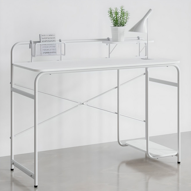 하비티 학생용 사무용 컴퓨터 선반 철제 책상, 화이트