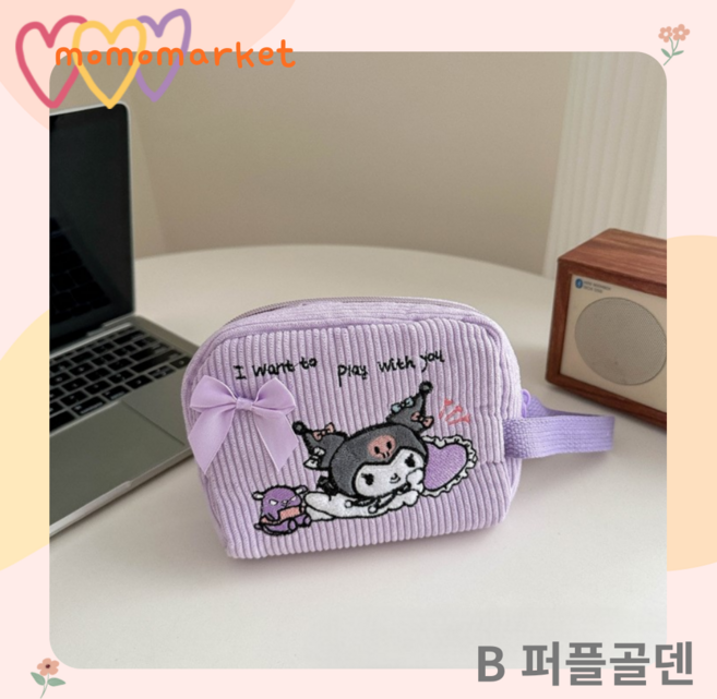 모모상점 산리오 귀여운 캐릭터 골덴 코듀로이 손잡이 다용도 미니가방 4종