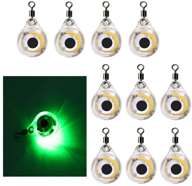 JK 피쉬 아이 수중 집어등 눈알 LED 10개입 갑오징어 호래기 갈치 문어 낚시 쭈꾸미 볼락, 1세트, green, NL057. 피쉬 아이 그린