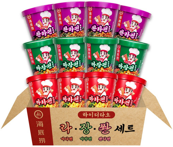 차마요 하이디라오 컵라면 3종 세트 12개 (마라펀 마장펀 쏸라펀), 하이디라오 컵라면 라장쏸 3종 세트(12개)