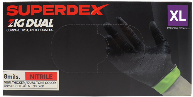 슈퍼덱스 지그듀얼 니트릴장갑 지그패턴 고무 파우더 프리 두꺼운 장갑 100매, 1개, XL, 블랙