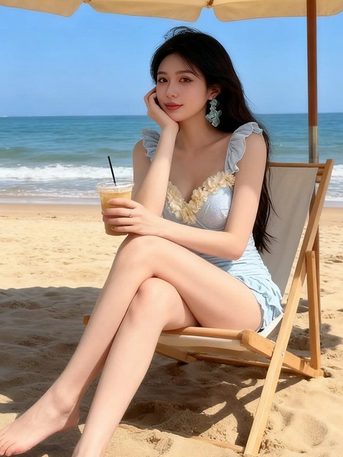 泳衣女2026新款性感絕美連體高級感吊帶荷葉邊遮肚顯瘦度假泡溫泉, S70-85斤