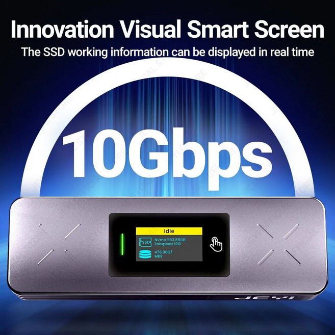 JEYI 비주얼 스마트 M.2 NVMe / SATA SSD 인클로저 USB 3.2 Gen 2 10Gbps 외장 M2 어댑터 케이스 지지대 M-키 B + M 키 UASP 트림, i9x, 1) i9x