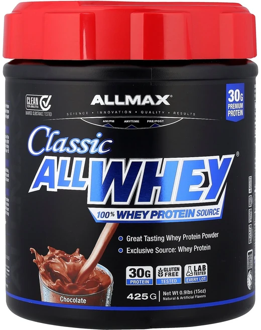 올맥스 ALLMAX CLASSIC ALLWHEY® 100% Whey Protein Source Chocolate 0.9 lbs 425 g, 425g, 1 - 쿠팡