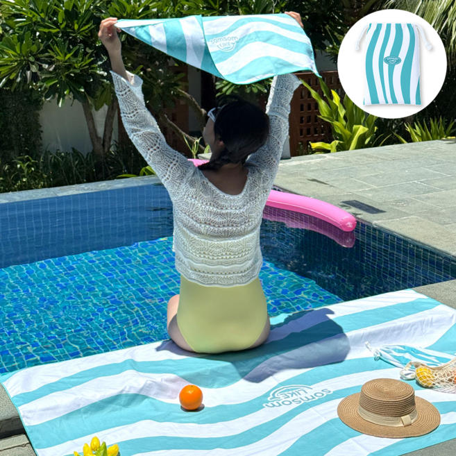 솜솜라이크 초극세사 비치 타올 특대형 + 미니 세트, 웨이브 민트, 1개