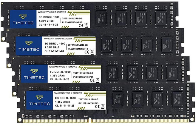 Timetec 16GB KIT(2x8GB) DDR3L / DDR3 1600MHz (DDR3L-1600) PC3L-12800 PC3-12800 Non-ECC 언버퍼드 1.35V/, 32GB KIT(4x8GB), 1개