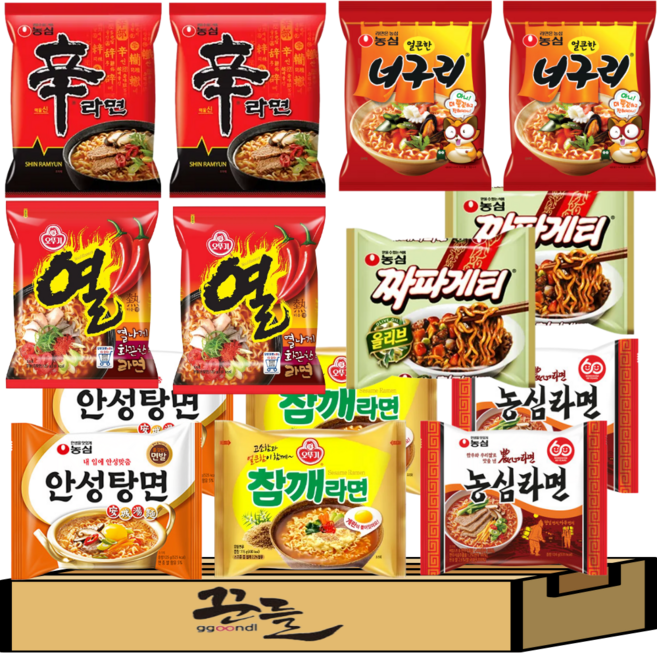국민 봉지라면 베스트 조합 7종 세트F(신라면+너구리+짜파+열라면+참깨+안성+농심라면)