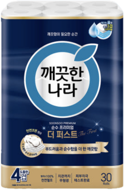 깨끗한나라 순수 프리미엄 더 퍼스트 4겹, 25m, 30롤, 6개
