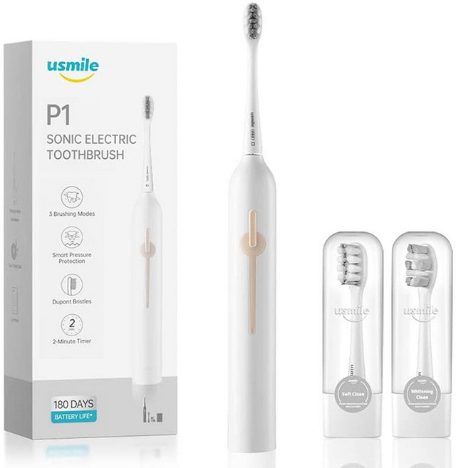유스마일 데일리퓨어 전동칫솔 P1 미국치과협회 공식인증/ FDA인증 듀퐁칫솔모/1회충전 180일사용/ IPX7방수, 화이트, white