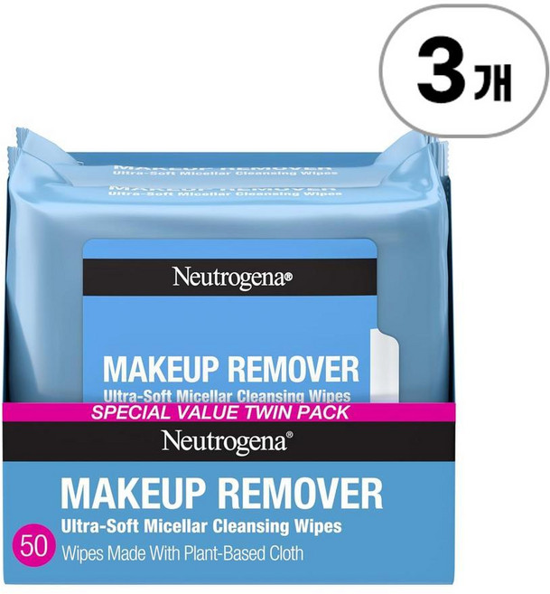 뉴트로지나 메이크업 리무버 와이프스 미셀라 알코올 프리 페이스 타월렛 리무브 워터프루프 마스카라 앤 오일 Neutrogena Makeup Remover Wipes Micellar, 6개, 25매입