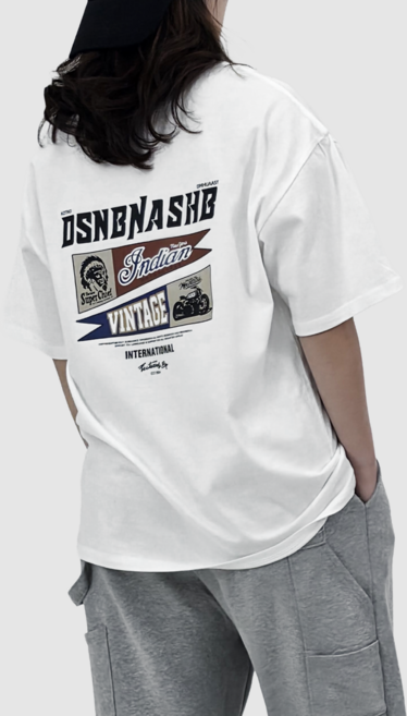 [~88/3XL]비크네 남녀공용 프리사이즈 순면 오버핏 인디언 프린팅 반팔티