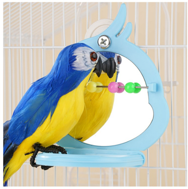 키밍 앵무새 방울 거울 장난감, 1개, 블루