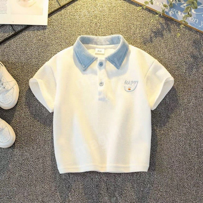 여름 남아 아동 키즈 주니어 순면 반팔 자수 폴로 카라 티셔츠