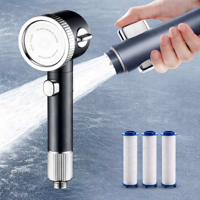 코코에브리데이 강력 청소 샤워기 헤드 3단조절, 그레이, 필터 3개 포함, 1개