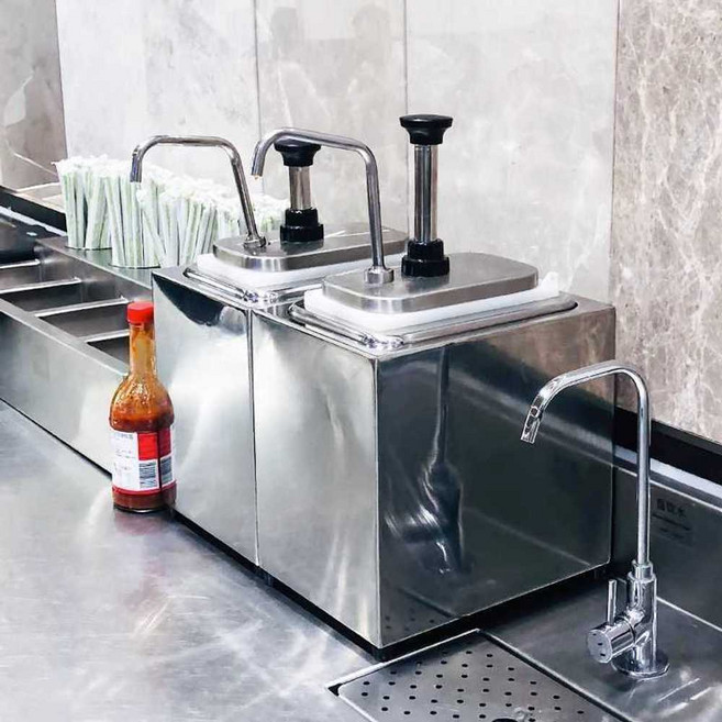 주방용 스테인레스 소스통 세척 쉬운 식세기 디스펜서 오일 펌프, 1L 스테인레스 스틸 펌프 조절 가능, 1개