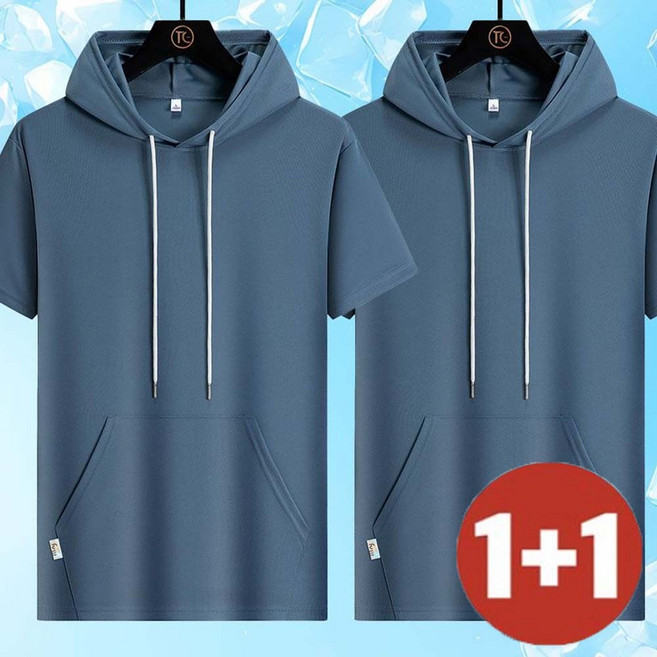 TKX 1+1 여름 남성 무지 베이직 반팔 티셔츠 후드 디자인 스포츠 러닝복