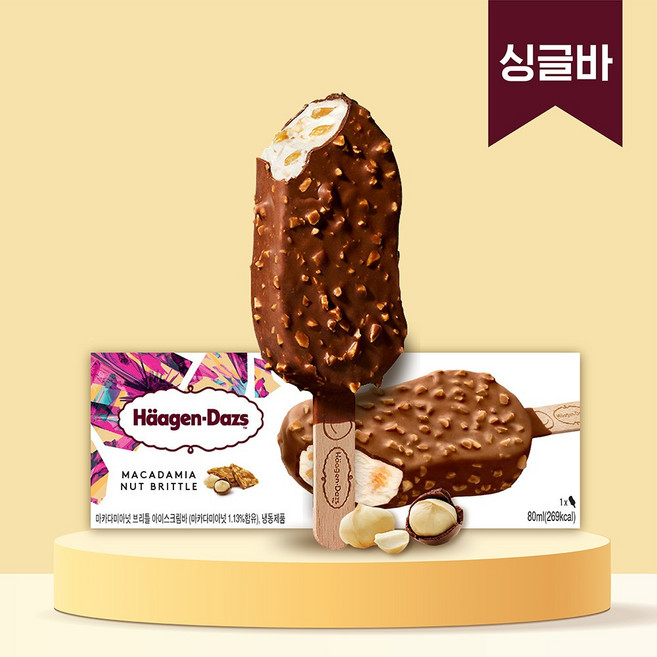 하겐다즈 아이스크림 스틱바 마카다미아넛브리틀, 1개, 80ml