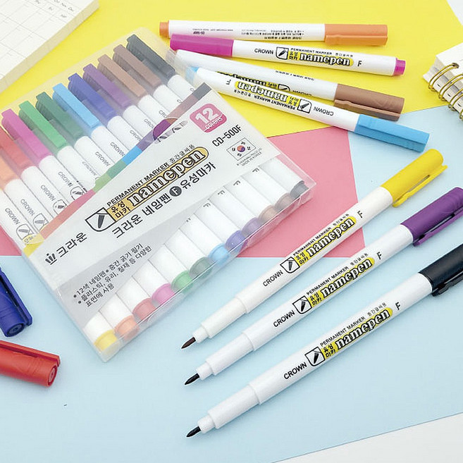 8400 크라운 12색 네임펜 세트 1개 - 12색구성 유성마카 유치원 초등학교 사무용 학습용, 상세페이지 참조, 상세페이지 참조