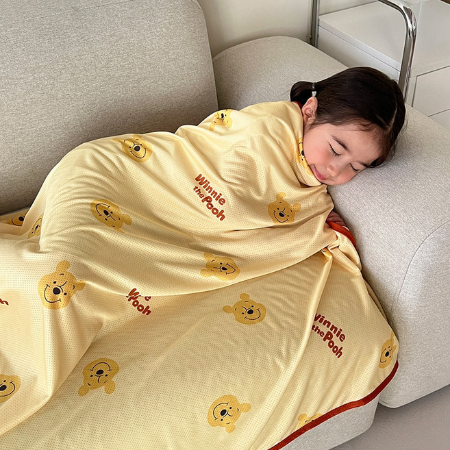ECLL 무형광 쿨메쉬 블랭킷 아기 여름 담요 +파우치, 디즈니곰돌이푸우(버터)