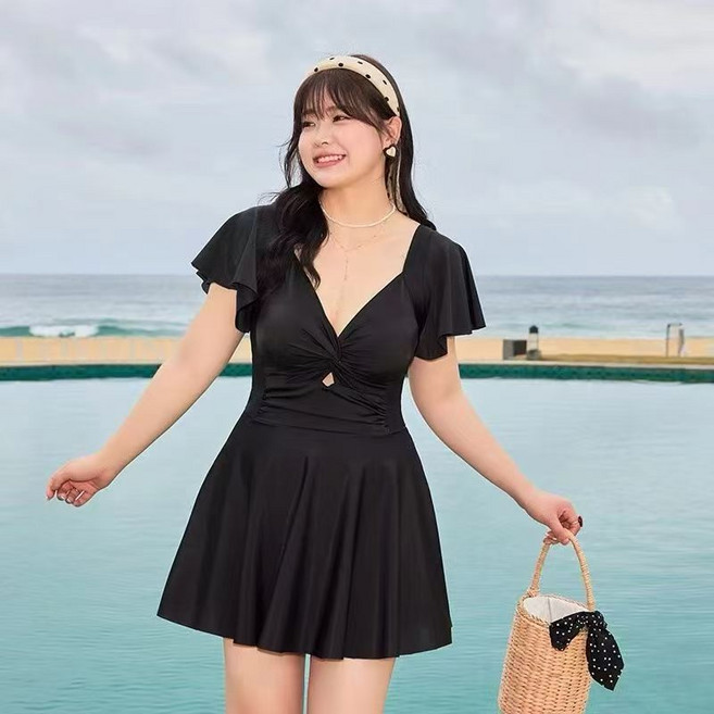 大尺碼泳衣 女 顯瘦遮肉 溫泉款 少女保守連體泳衣