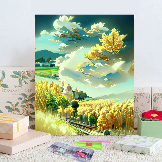 STPT 산수 풍경화 액자 보석십자수 캔버스형 DIY 키트, 30x40, 린R018
